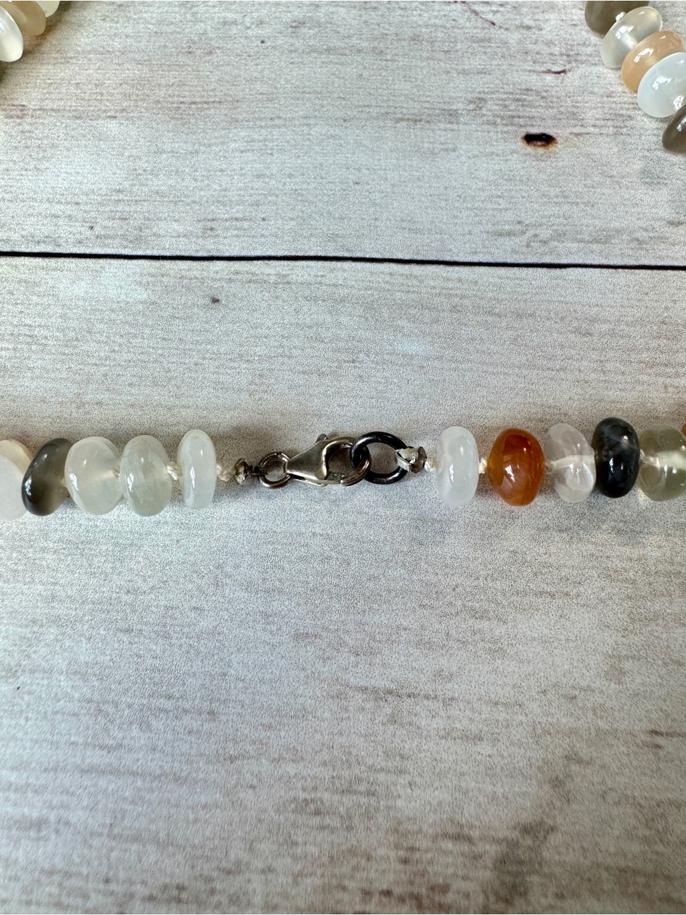 Hand Crafted Peach, Gray & White Moonstone Beaded Necklace - Picture 5 of 5